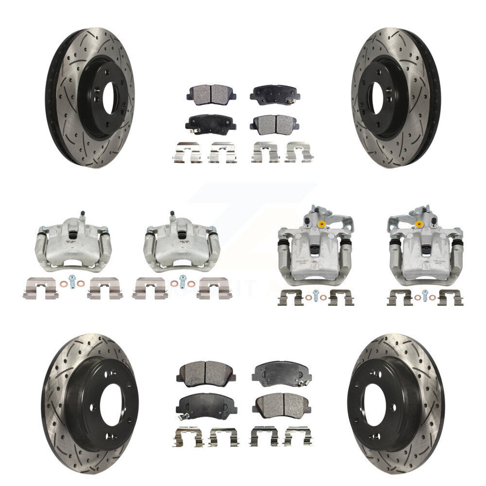 Front Rear Brake Caliper Drill Slot Rotors Ceramic Pad Kit (10Pc) For 14 Kia Forte Sedan KCD-100424T