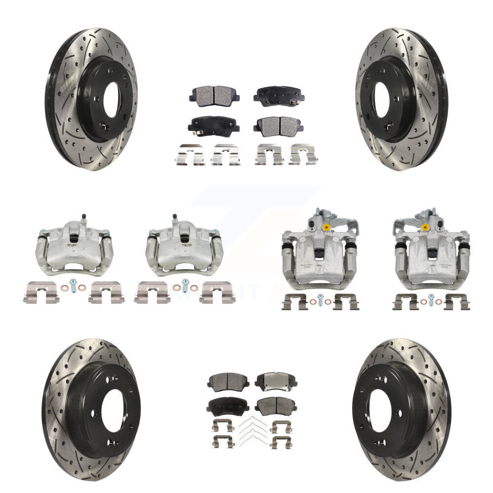 Front Rear Brake Caliper Drill Slot Rotors Ceramic Pad Kit (10Pc) For Hyundai Elantra GT KCD-100425T
