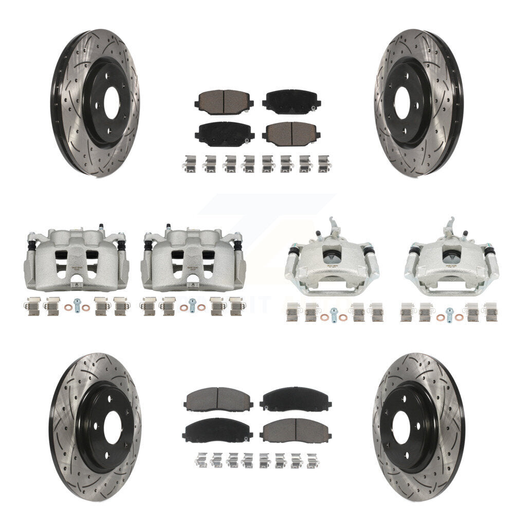 Front Rear Brake Caliper Drill Slot Rotor Ceramic Pad Kit (10Pc) For 14-20 Dodge Journey KCD-100427C