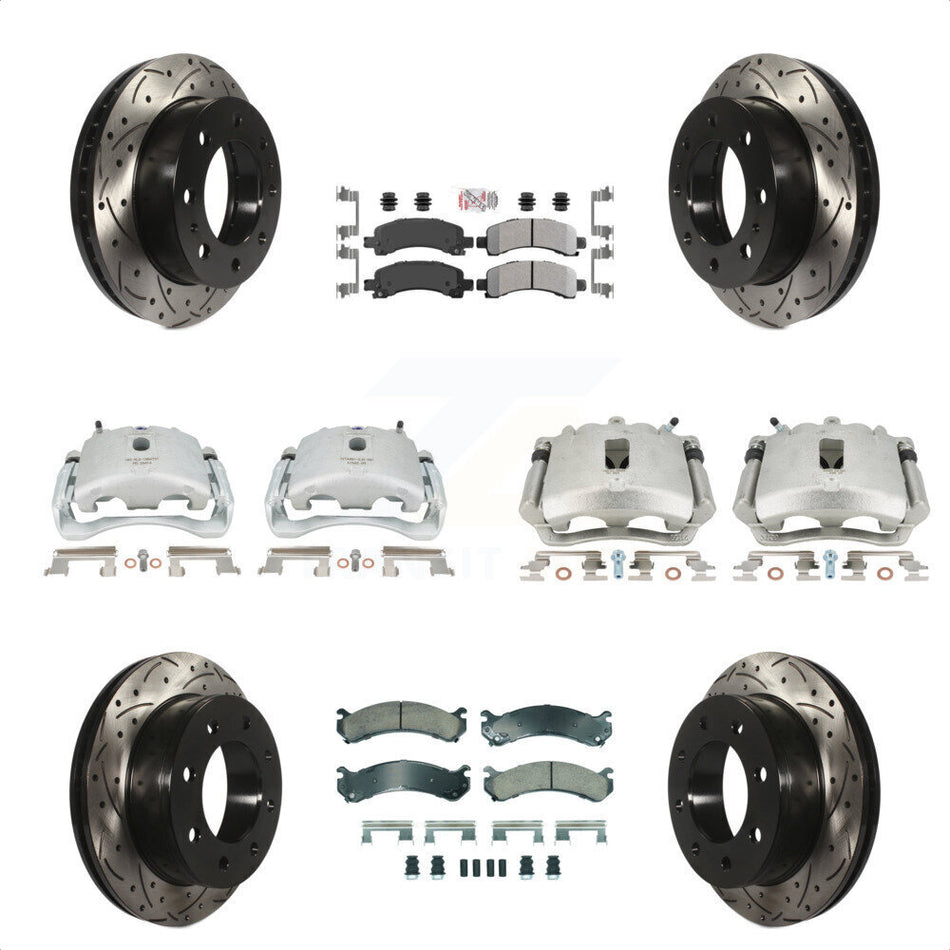 Front Rear Disc Brake Coated Caliper Drilled Slotted Rotors And Semi-Metallic Pads Kit (10Pc) For Chevrolet Express 2500 GMC Savana KCD-100427N by Transit Auto