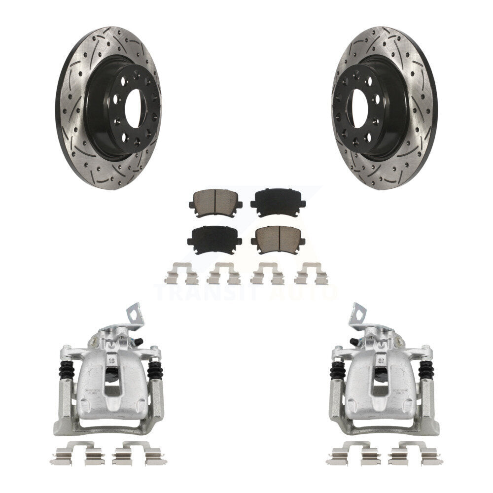 Rear Disc Brake Coated Caliper Drill Slot Rotor Ceramic Pad Kit For Volkswagen CC Passat KCD-100428C