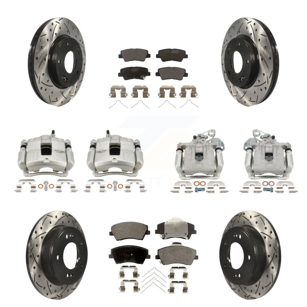 Front Rear Brake Caliper Drill Slotted Rotors Ceramic Pad Kit (10Pc) For Hyundai Elantra KCD-100429T