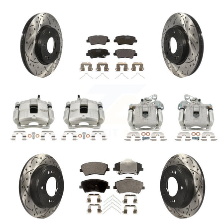Front Rear Brake Caliper Drill Slotted Rotors Ceramic Pad Kit (10Pc) For Hyundai Elantra KCD-100429T