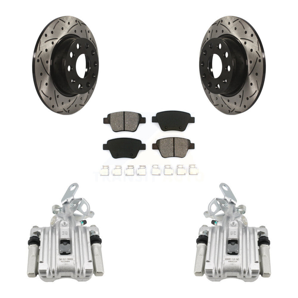 Rear Brake Caliper Drill Slotted Rotor Semi-Metallic Pad Kit For Volkswagen Jetta Beetle KCD-100430S