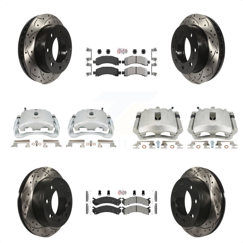 Front Rear Disc Brake Coated Caliper Drilled Slotted Rotors And Semi-Metallic Pads Kit (10Pc) For Chevrolet Express 2500 GMC Savana KCD-100431N by Transit Auto