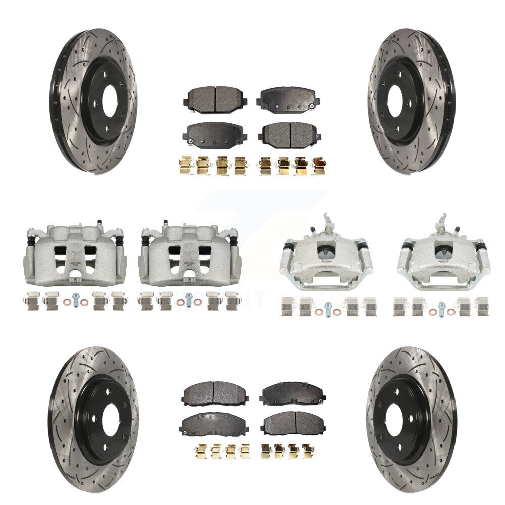 Front Rear Brake Caliper Drill Slot Rotor Semi-Metallic Pad Kit (10Pc) For Dodge Journey KCD-100432P