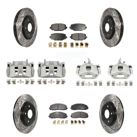 Front Rear Brake Caliper Drill Slot Rotor Semi-Metallic Pad Kit (10Pc) For Dodge Journey KCD-100432P
