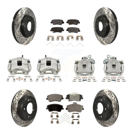 Front Rear Disc Brake Coated Caliper Drilled Slot Rotor Semi-Metallic Pad Kit (10Pc) For KCD-100433P