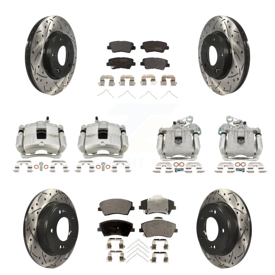 Front Rear Disc Brake Coated Caliper Drilled Slot Rotor Semi-Metallic Pad Kit (10Pc) For KCD-100433P