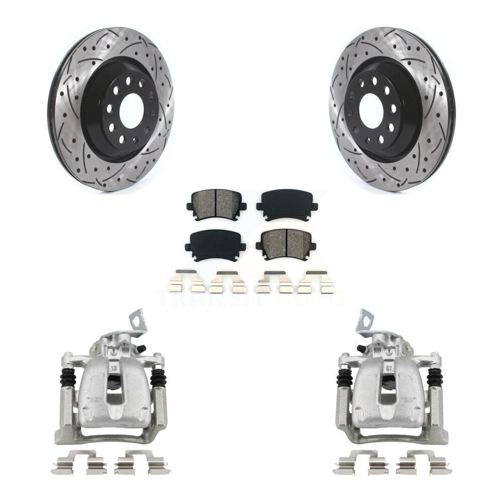 Rear Brake Caliper Drill Slot Rotors Semi-Metallic Pad Kit For 2009 Volkswagen Passat CC KCD-100433S