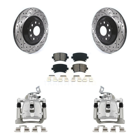 Rear Brake Caliper Drill Slot Rotors Semi-Metallic Pad Kit For 2009 Volkswagen Passat CC KCD-100433S