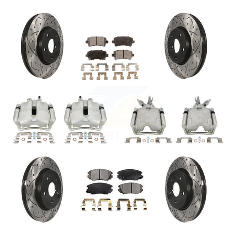 Front Rear Disc Brake Coated Caliper Drilled Slotted Rotors And Ceramic Pads Kit (10Pc) For 2014-2015 Chevrolet Malibu 2.0L with Turbocharged With 17" Factory Wheels KCD-100433T by Transit Auto