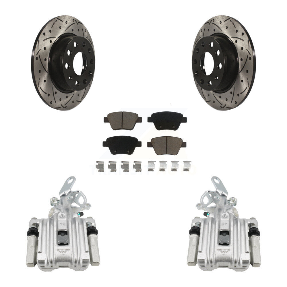Rear Brake Caliper Drill Slotted Rotors Ceramic Pad Kit For Volkswagen Jetta Beetle Golf KCD-100434C