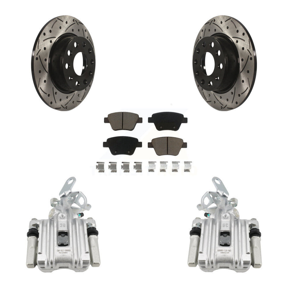 Rear Brake Caliper Drill Slotted Rotors Ceramic Pad Kit For Volkswagen Jetta Beetle Golf KCD-100434C