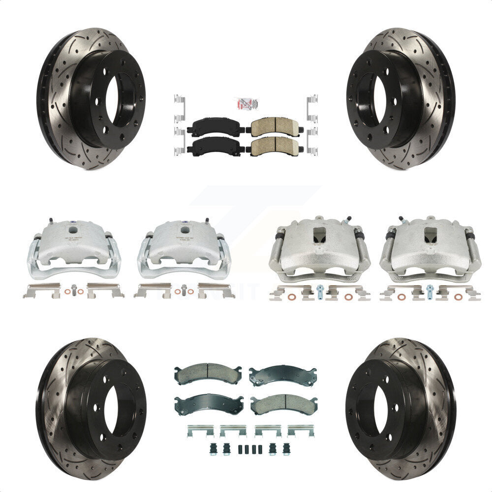 Front Rear Disc Brake Coated Caliper Drilled Slotted Rotors And Ceramic Pads Kit (10Pc) For Chevrolet Express 2500 GMC Savana KCD-100434N by Transit Auto