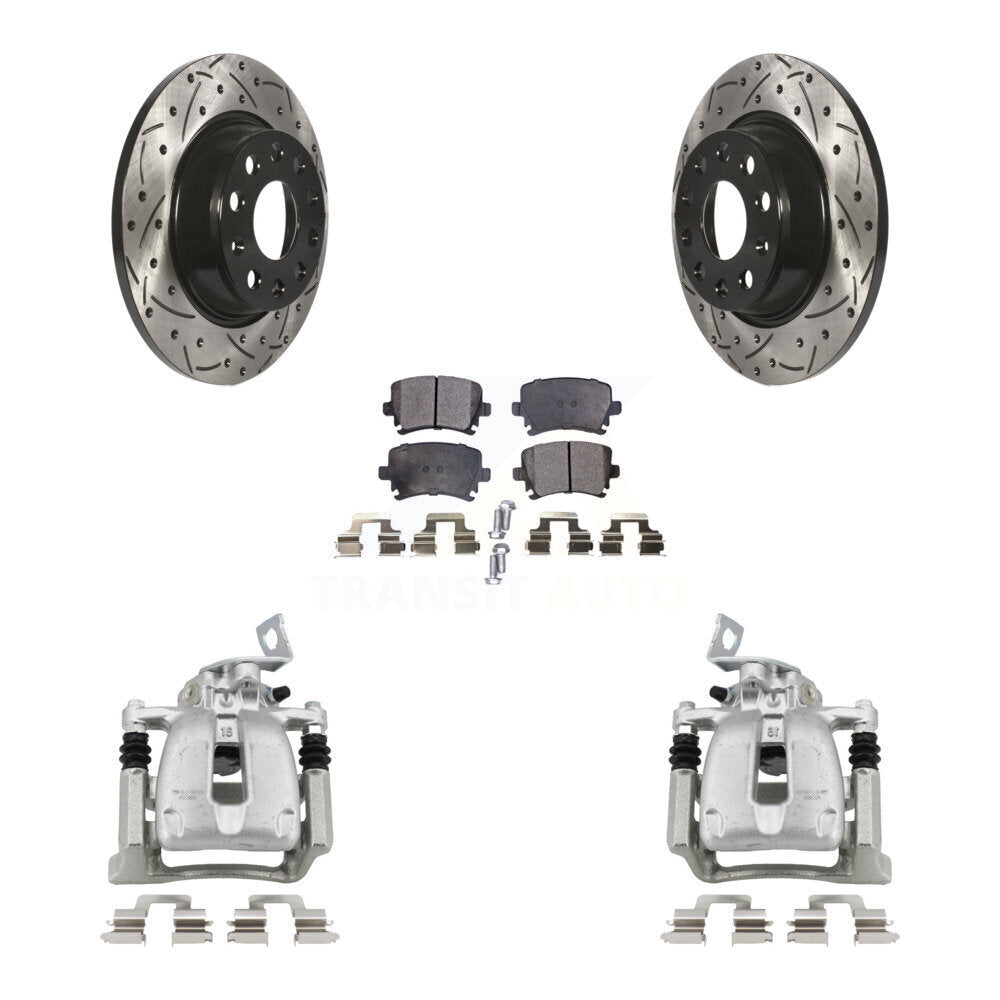 Rear Brake Coat Caliper Drill Slot Rotors Semi-Metallic Pad Kit For Volkswagen CC Passat KCD-100434P
