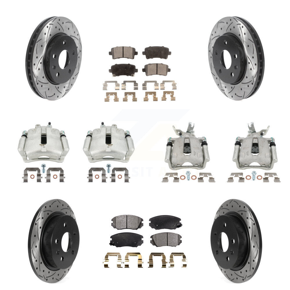 Front Rear Brake Caliper Drill Slotted Rotor Ceramic Pad Kit (10Pc) For Chevrolet Malibu KCD-100434T
