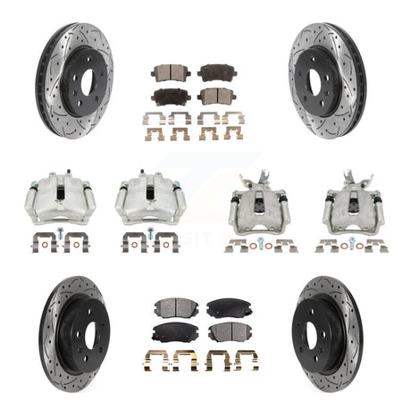 Front Rear Brake Caliper Drill Slotted Rotor Ceramic Pad Kit (10Pc) For Chevrolet Malibu KCD-100434T