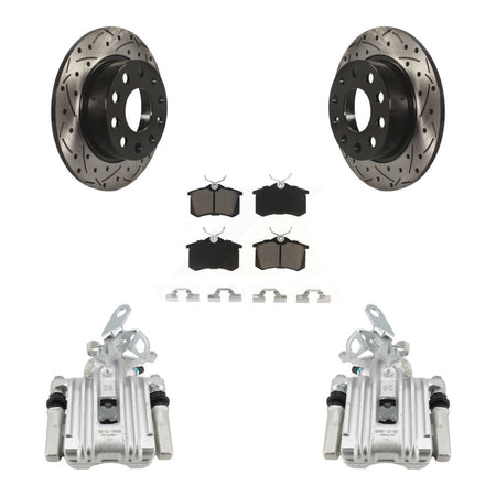 Rear Brake Caliper Drill Slot Rotors Ceramic Pad Kit For Volkswagen Jetta Beetle Audi A3 KCD-100435C