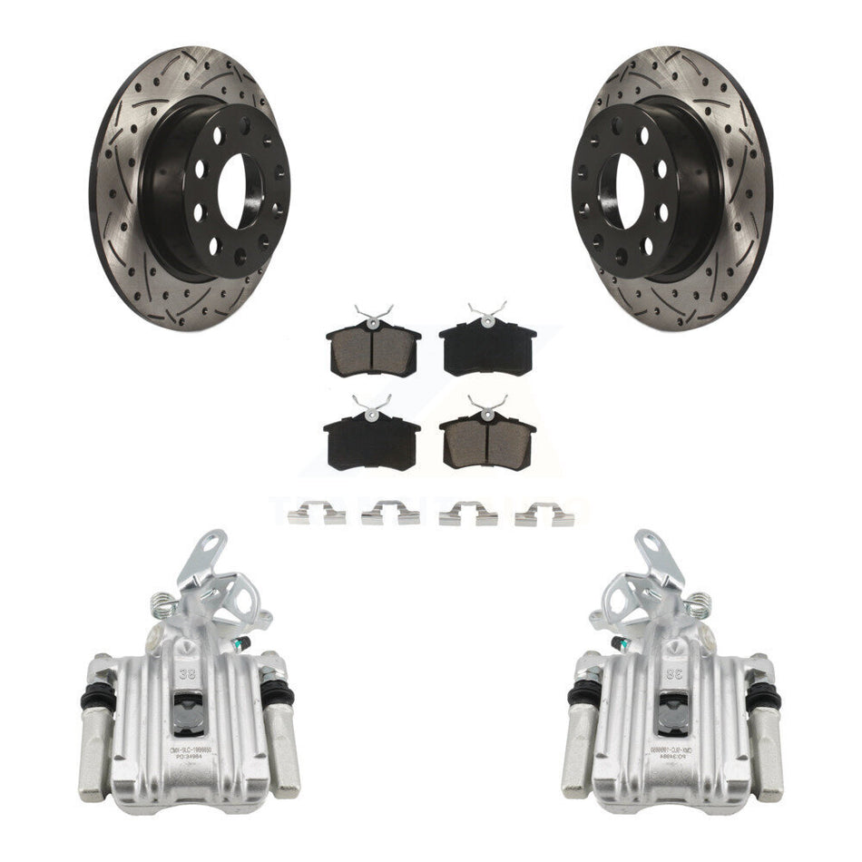Rear Brake Caliper Drill Slot Rotors Ceramic Pad Kit For Volkswagen Jetta Beetle Audi A3 KCD-100435C
