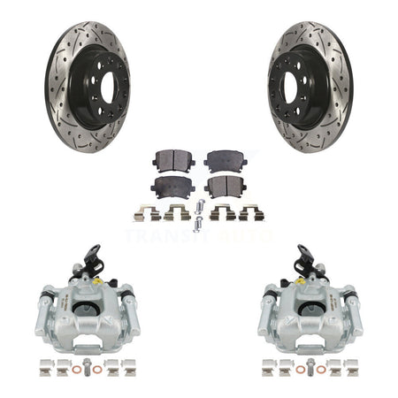 Rear Disc Brake Coated Caliper Drilled Slotted Rotors And Semi-Metallic Pads Kit For Audi A3 Volkswagen Eos Quattro With 282mm Diameter Rotor KCD-100435P by Transit Auto