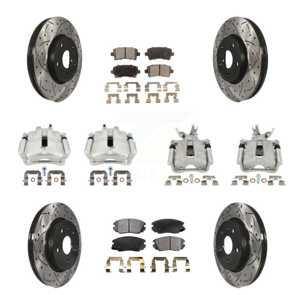 Front Rear Disc Brake Coated Caliper Drilled Slotted Rotors & Ceramic Pad Kit (10Pc) For KCD-100435T