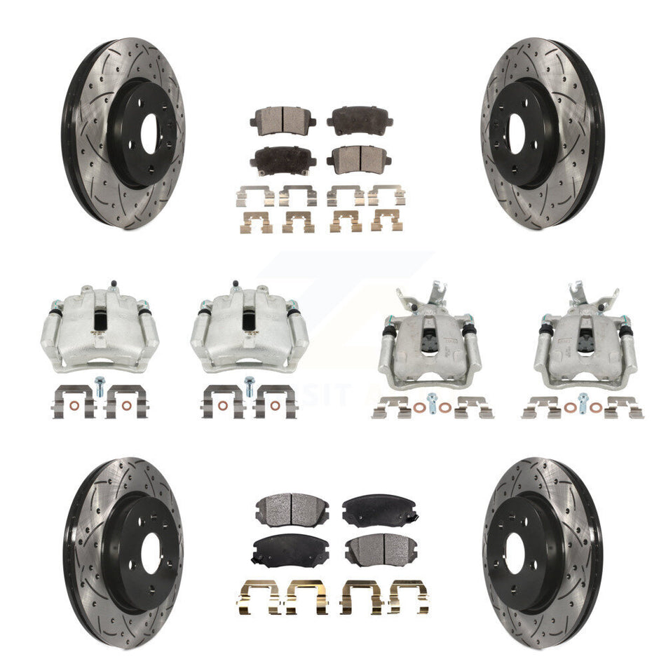 Front Rear Disc Brake Coated Caliper Drilled Slotted Rotors & Ceramic Pad Kit (10Pc) For KCD-100435T