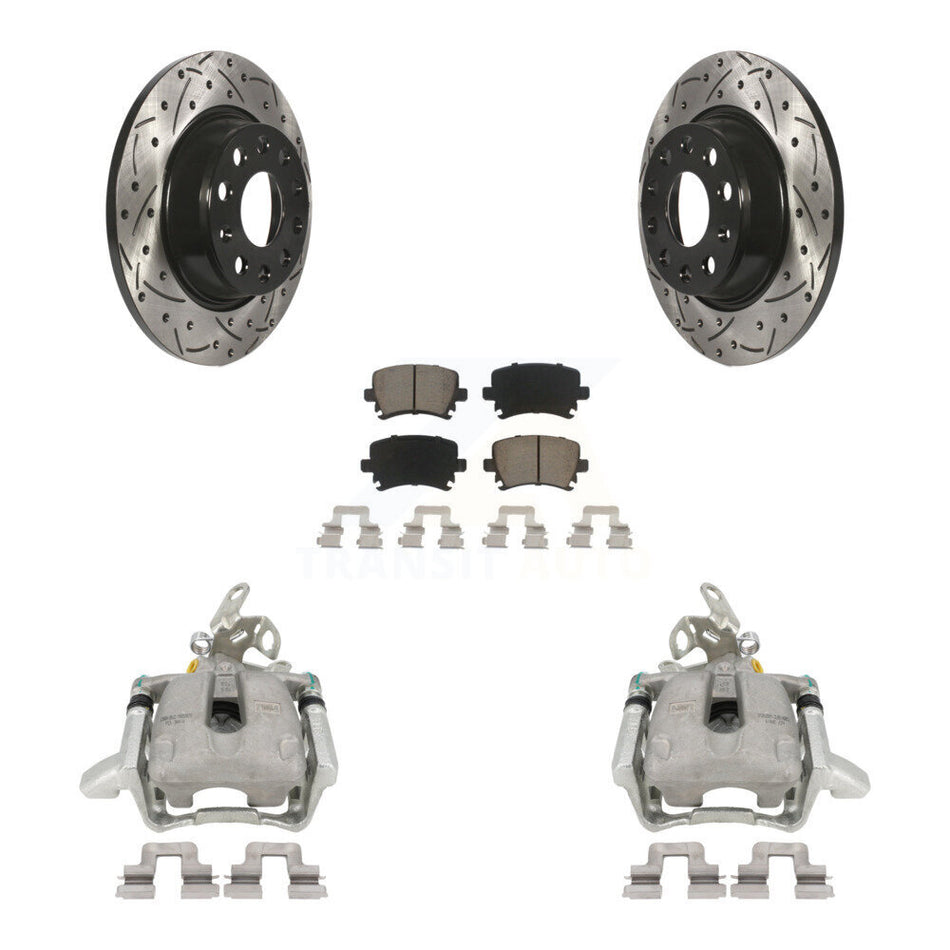 Rear Disc Brake Coated Caliper Drilled Slotted Rotors And Ceramic Pads Kit For Volkswagen GTI Audi A3 Quattro With 282mm Diameter Rotor KCD-100436C by Transit Auto