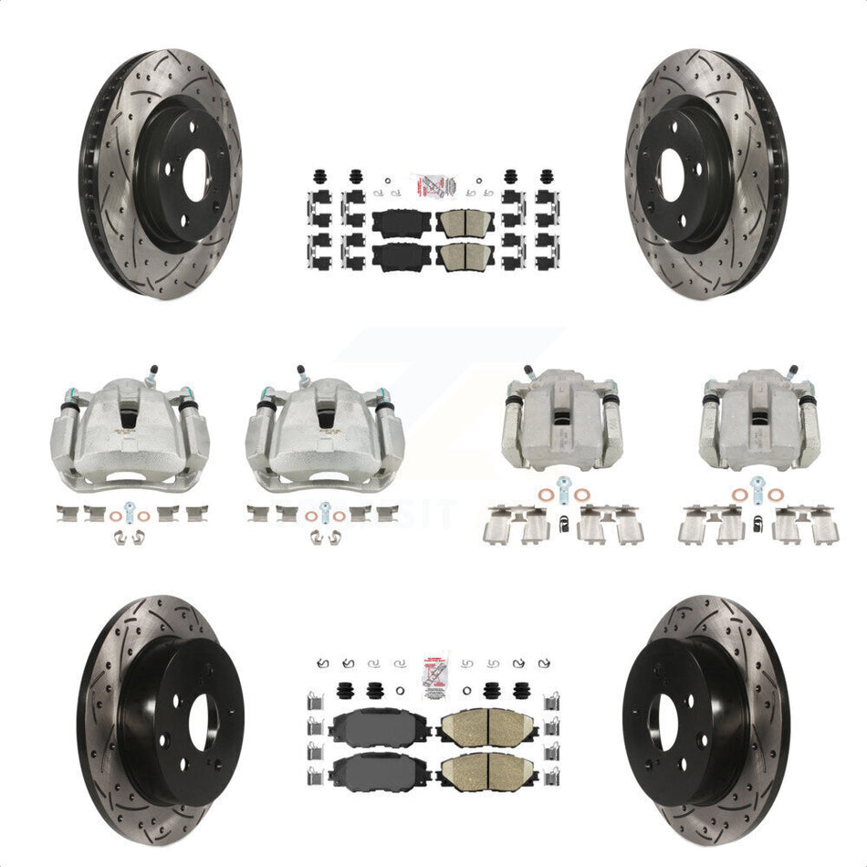 Front Rear Disc Brake Coated Caliper Drilled Slotted Rotors And Ceramic Pads Kit (10Pc) For Toyota RAV4 KCD-100436N by Transit Auto