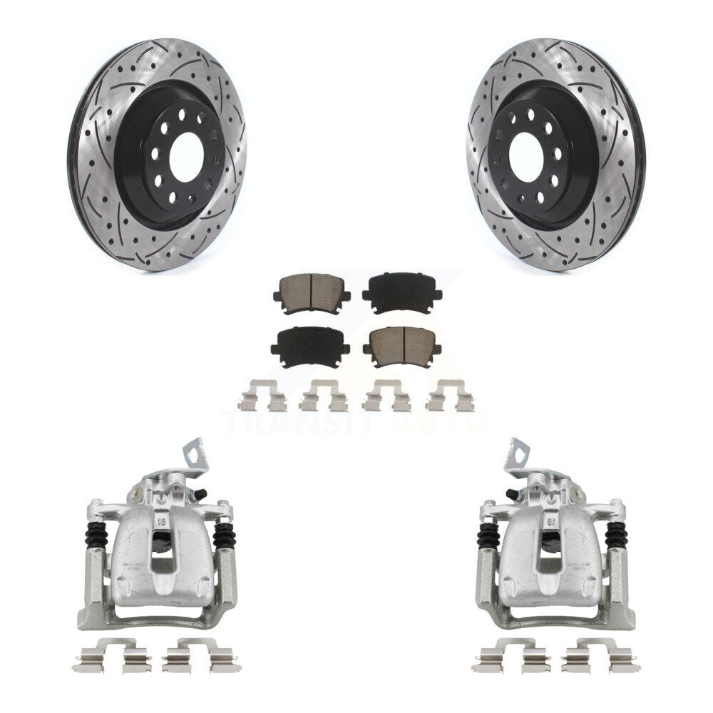 Rear Brake Coated Caliper Drill Slot Rotor Ceramic Pad Kit For 2009 Volkswagen Passat CC KCD-100437C