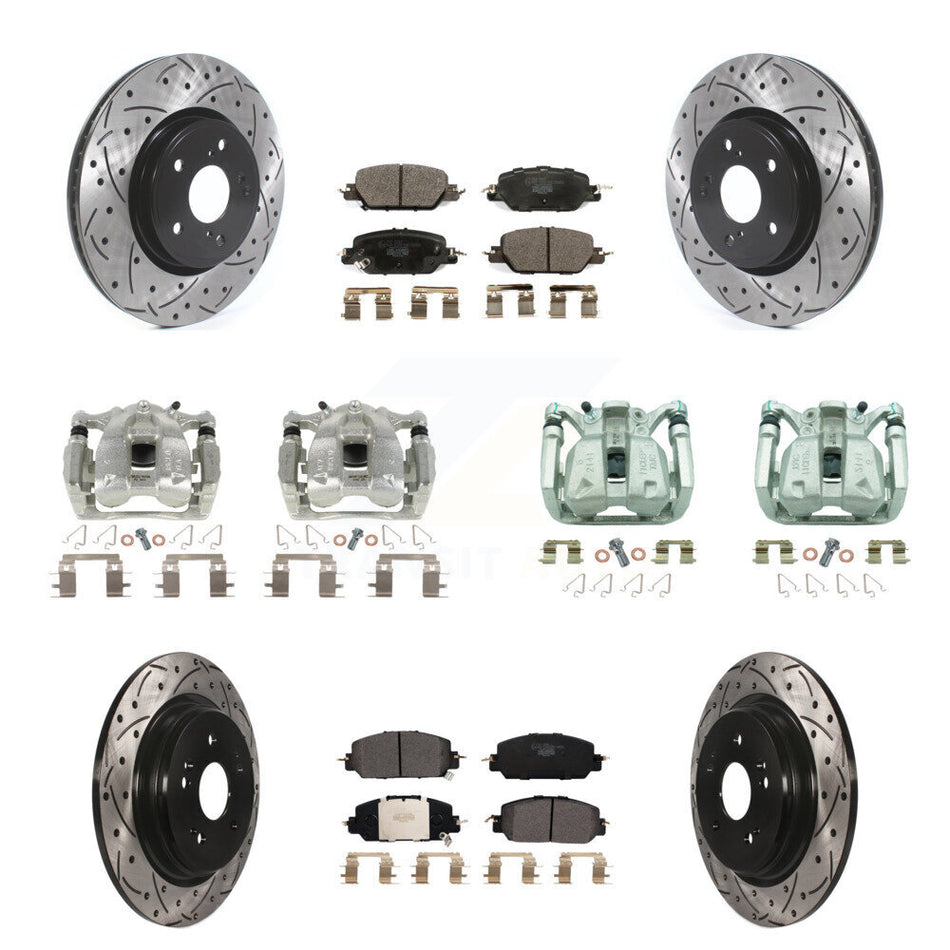Front Rear Brake Coated Caliper Drilled Slot Rotor Ceramic Pad Kit (10Pc) For Honda CR-V KCD-100437T