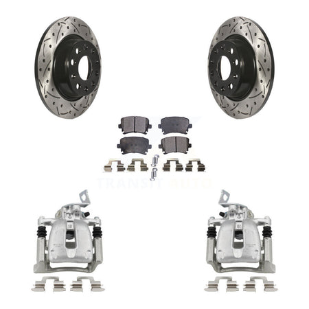 Rear Disc Brake Coated Caliper Drill Slot Rotor Ceramic Pad Kit For Volkswagen CC Passat KCD-100438T