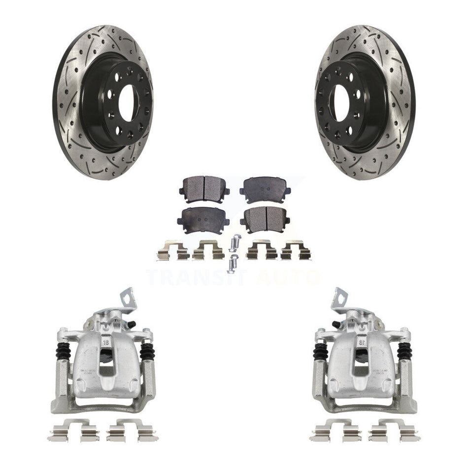 Rear Disc Brake Coated Caliper Drill Slot Rotor Ceramic Pad Kit For Volkswagen CC Passat KCD-100438T