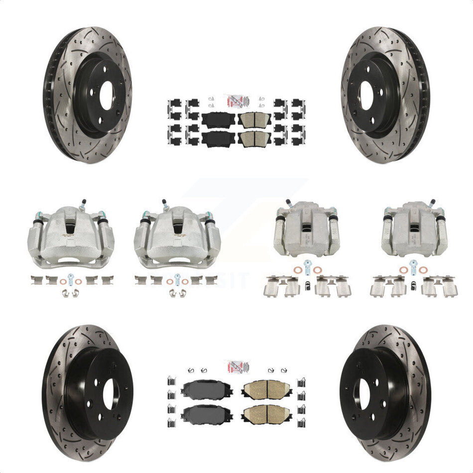 Front Rear Disc Brake Coated Caliper Drilled Slotted Rotors And Ceramic Pads Kit (10Pc) For Toyota RAV4 KCD-100439N by Transit Auto