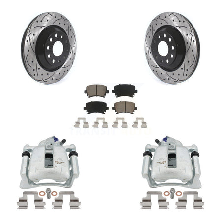 Rear Disc Brake Coated Caliper Drilled Slotted Rotors And Ceramic Pads Kit For Volkswagen CC Passat KCD-100440C by Transit Auto