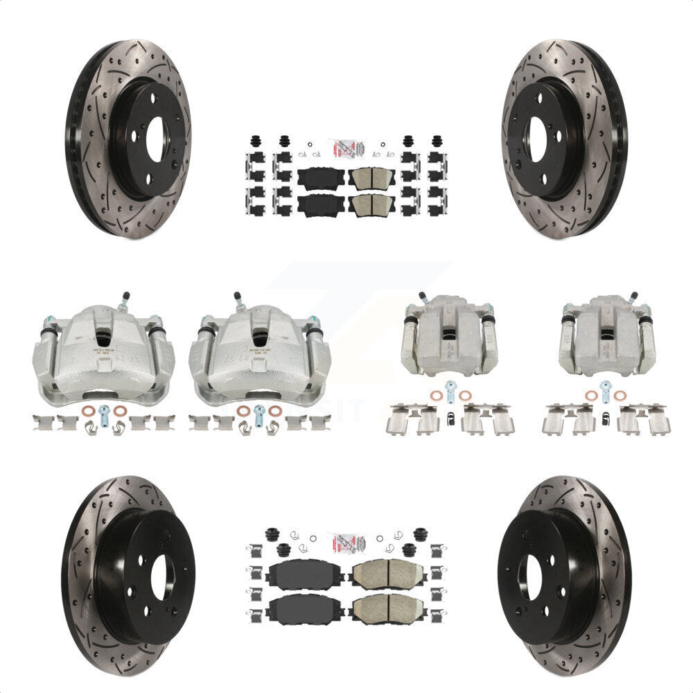 Front Rear Disc Brake Coated Caliper Drilled Slotted Rotors And Ceramic Pads Kit (10Pc) For Toyota RAV4 KCD-100440N by Transit Auto