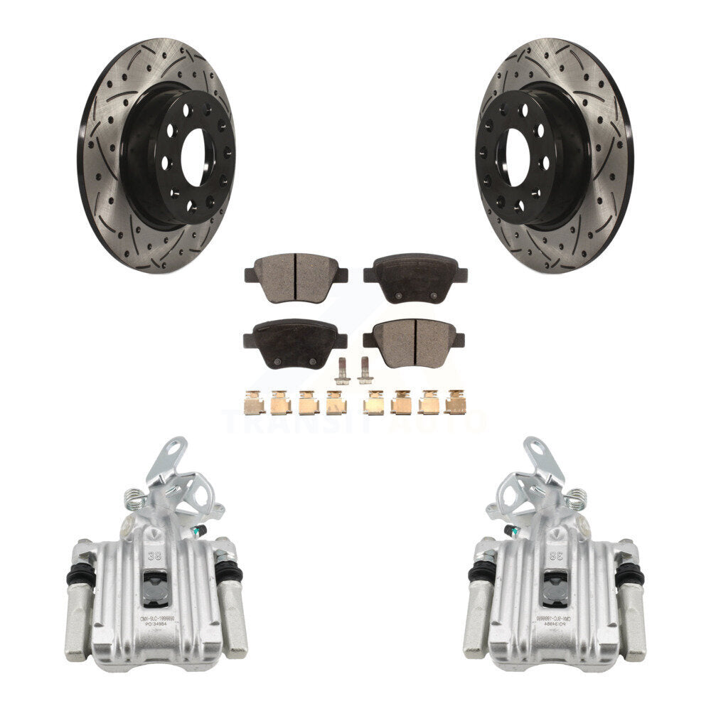 Rear Brake Caliper Drill Slotted Rotor Semi-Metallic Pad Kit For Volkswagen Jetta Beetle KCD-100440P