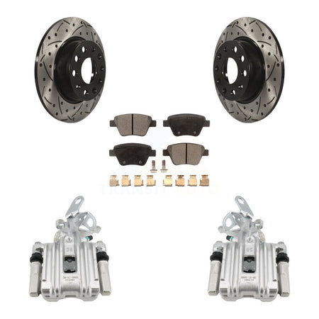 Rear Brake Caliper Drill Slotted Rotor Semi-Metallic Pad Kit For Volkswagen Jetta Beetle KCD-100440P