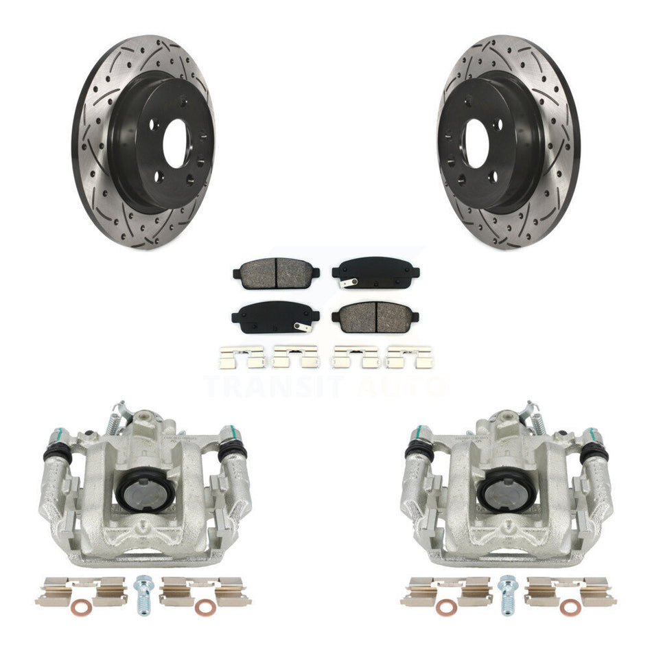 Rear Disc Brake Coated Caliper Drilled Slotted Rotors And Semi-Metallic Pads Kit For Chevrolet Cruze Limited KCD-100440S by Transit Auto