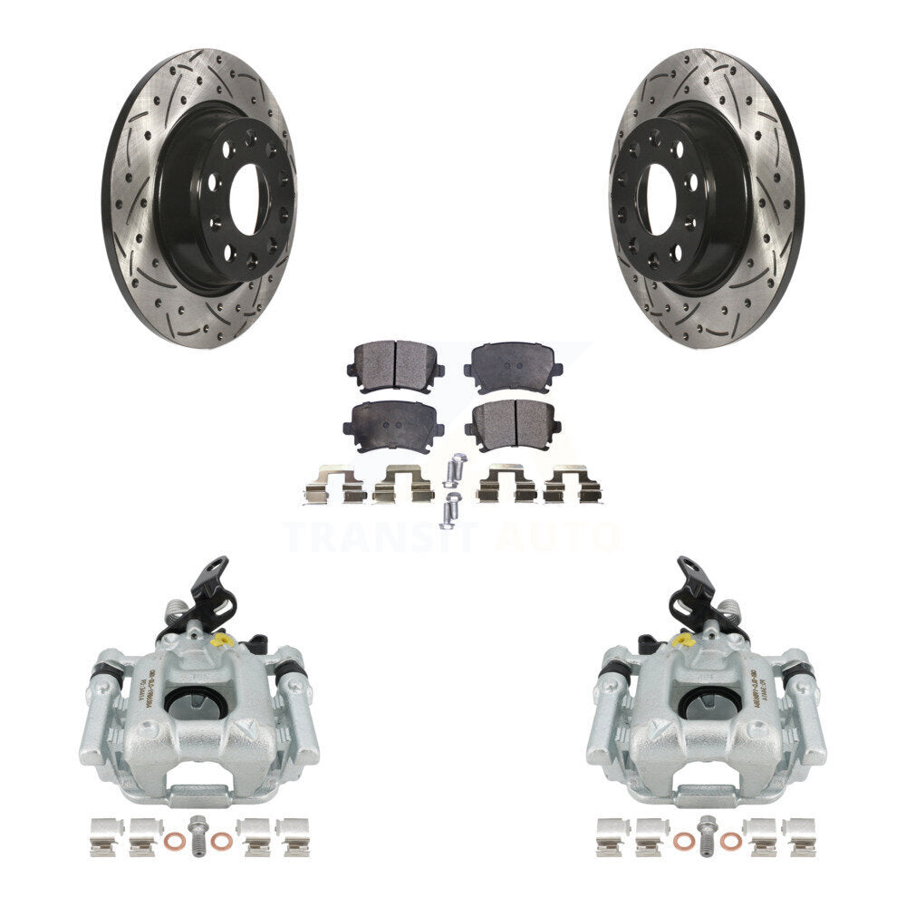 Rear Disc Brake Coated Caliper Drilled Slotted Rotors And Ceramic Pads Kit For Audi A3 Volkswagen Eos Quattro With 282mm Diameter Rotor KCD-100440T by Transit Auto