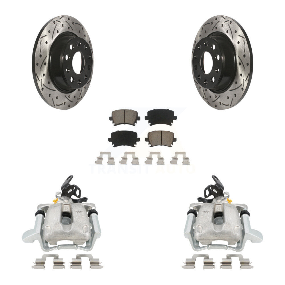 Rear Disc Brake Coated Caliper Drilled Slotted Rotors And Ceramic Pads Kit For 2010 Volkswagen Jetta TDI Cup Edition with 2.0L DIESEL engine With 282mm Diameter Rotor KCD-100441C by Transit Auto