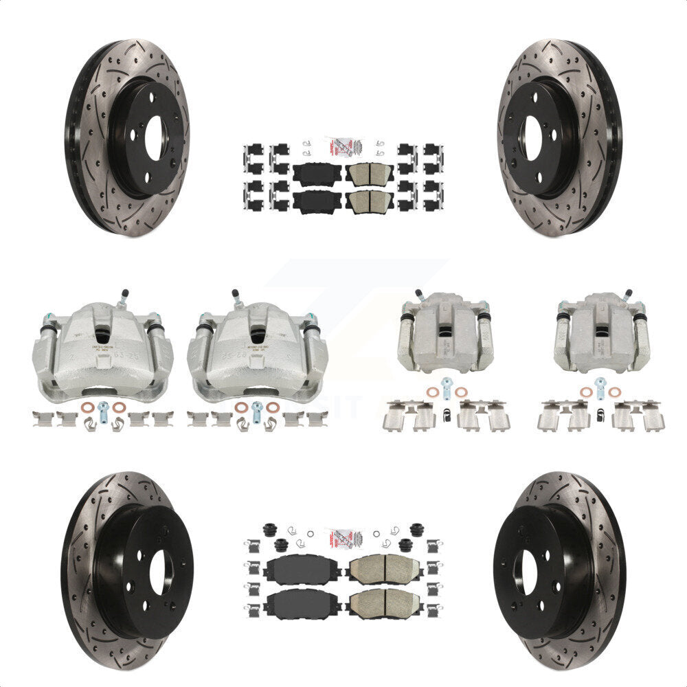 Front Rear Disc Brake Coated Caliper Drilled Slotted Rotors And Ceramic Pads Kit (10Pc) For Toyota RAV4 KCD-100441N by Transit Auto