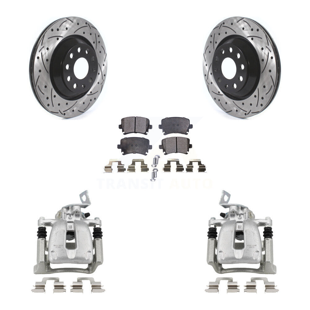 Rear Brake Caliper Drill Slot Rotors Semi-Metallic Pad Kit For 2009 Volkswagen Passat CC KCD-100443P