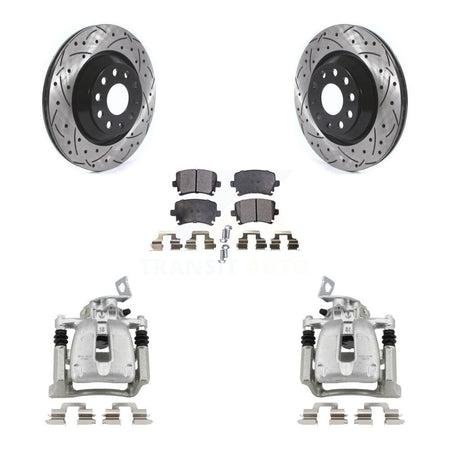 Rear Brake Caliper Drill Slot Rotors Semi-Metallic Pad Kit For 2009 Volkswagen Passat CC KCD-100443P