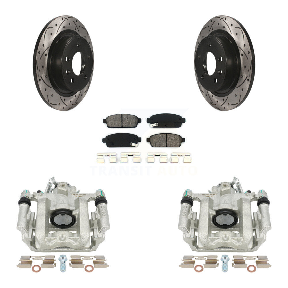 Rear Disc Brake Coated Caliper Drilled Slotted Rotors And Semi-Metallic Pads Kit For Chevrolet Cruze Volt Cadillac ELR KCD-100443S by Transit Auto