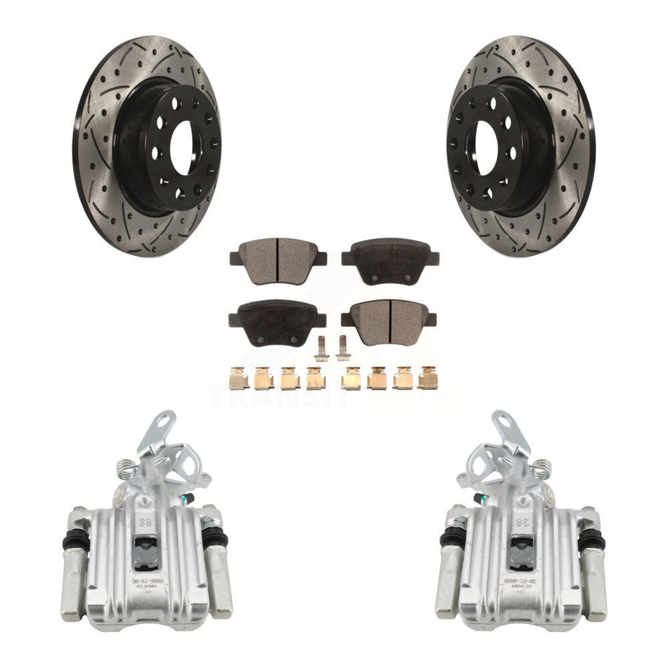 Rear Brake Caliper Drill Slotted Rotors Ceramic Pad Kit For Volkswagen Jetta Beetle Golf KCD-100443T