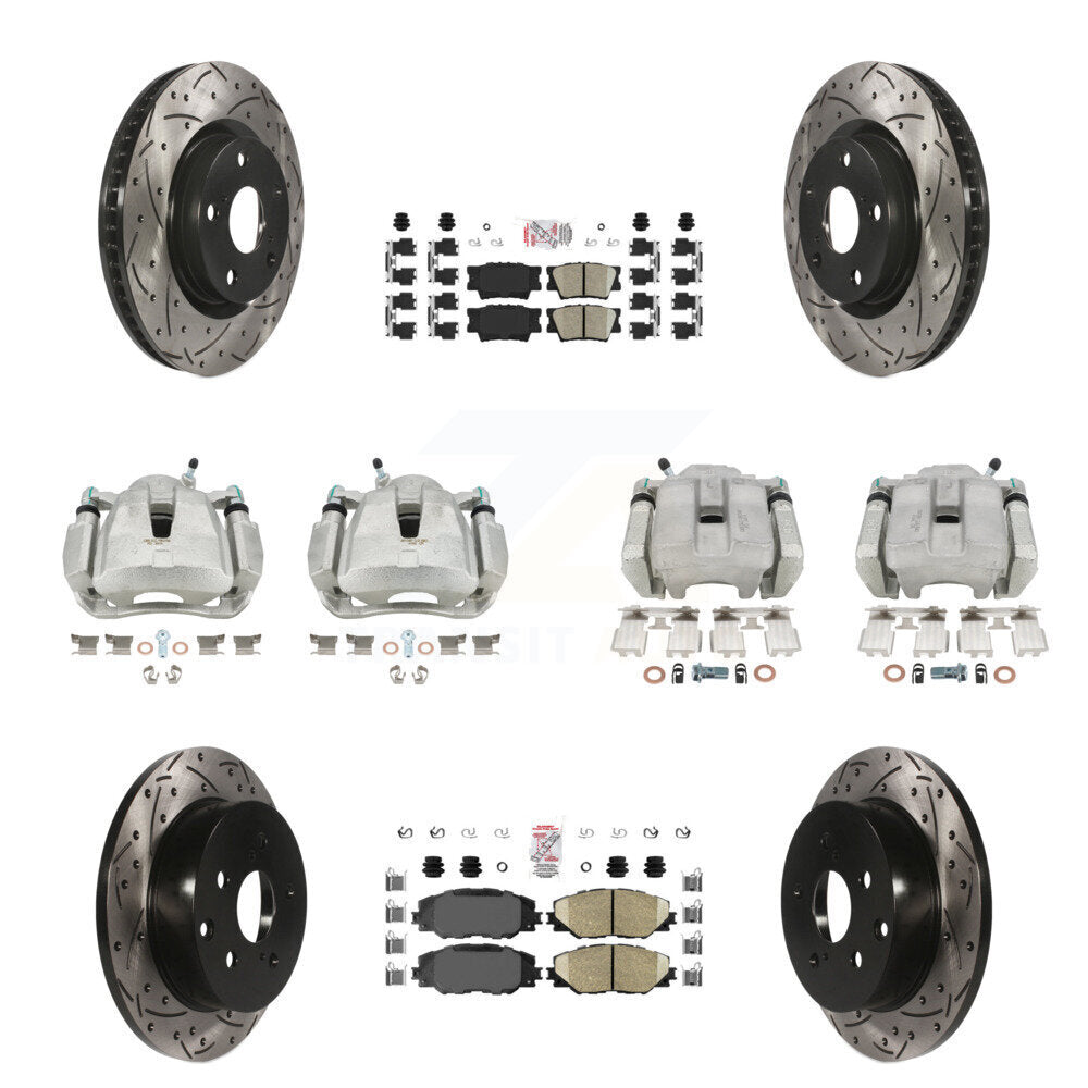 Front Rear Brake Coated Caliper Drill Slot Rotors Ceramic Pad Kit (10Pc) For Toyota RAV4 KCD-100444N