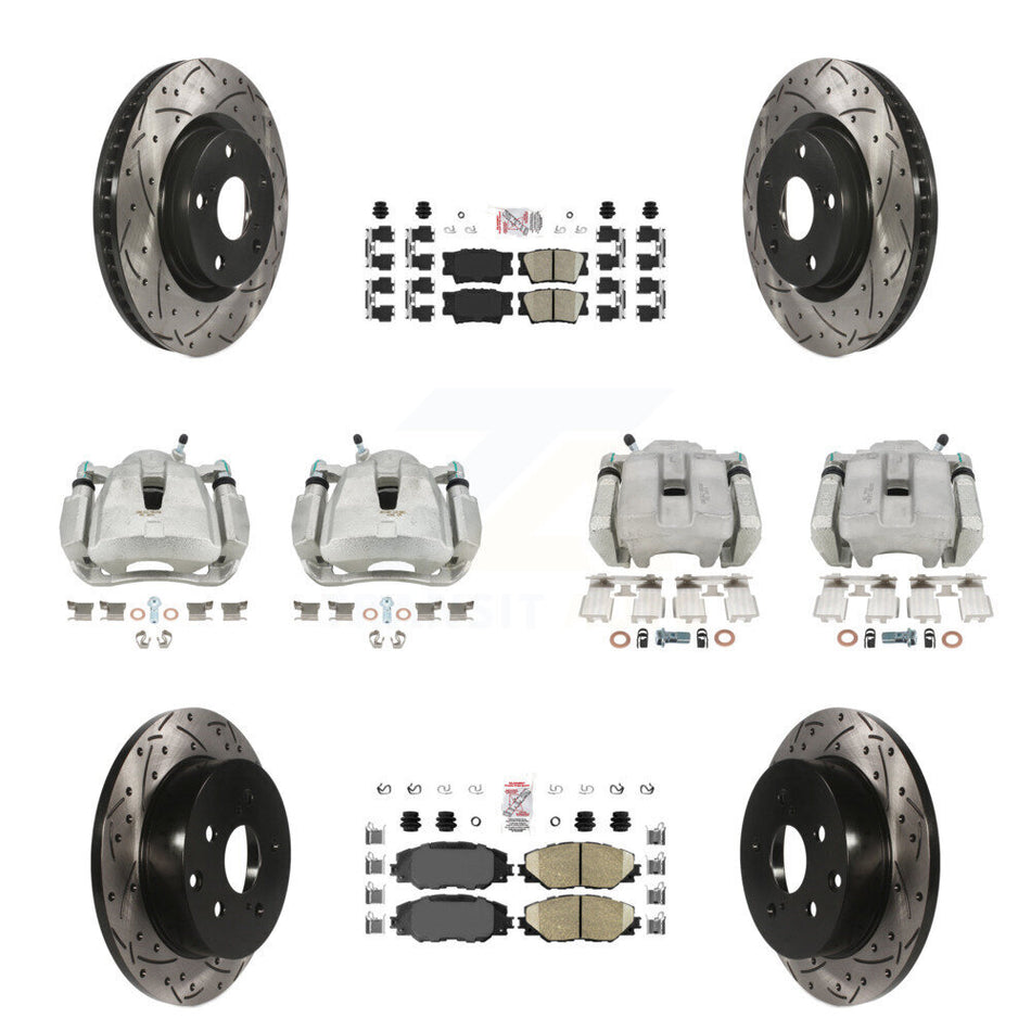 Front Rear Brake Coated Caliper Drill Slot Rotors Ceramic Pad Kit (10Pc) For Toyota RAV4 KCD-100444N