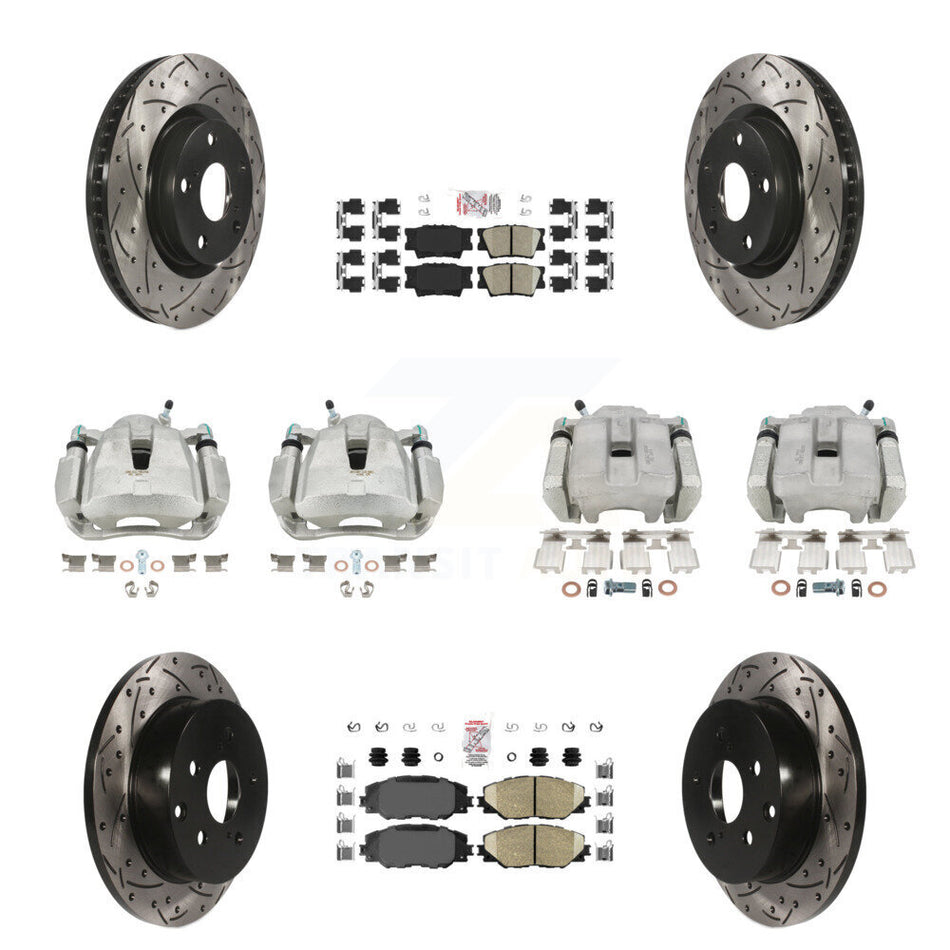 Front Rear Brake Coated Caliper Drill Slot Rotors Ceramic Pad Kit (10Pc) For Toyota RAV4 KCD-100445N
