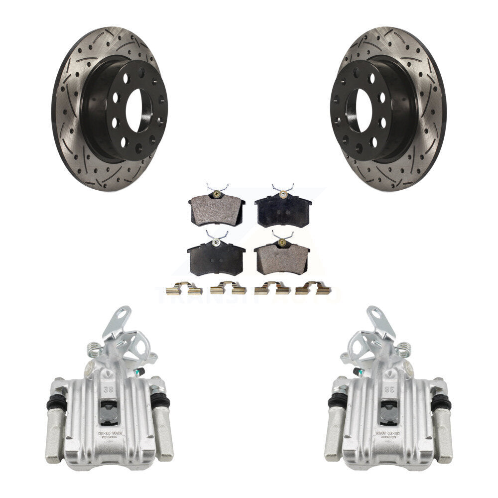 Rear Brake Caliper Drill Slot Rotors Ceramic Pad Kit For Volkswagen Jetta Beetle Audi A3 KCD-100445T